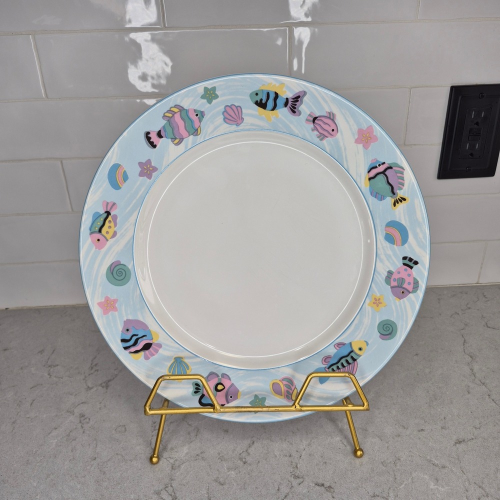 Vitromaster Chop Plate Sea Side‎ Tropical Fish 12 Inch Blue Stoneware